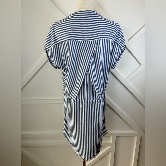 Revolve PAIGE Haidee Blue And White Stripe Drawstring Raw Hem Dress Size Medium - Picture 7 of 12